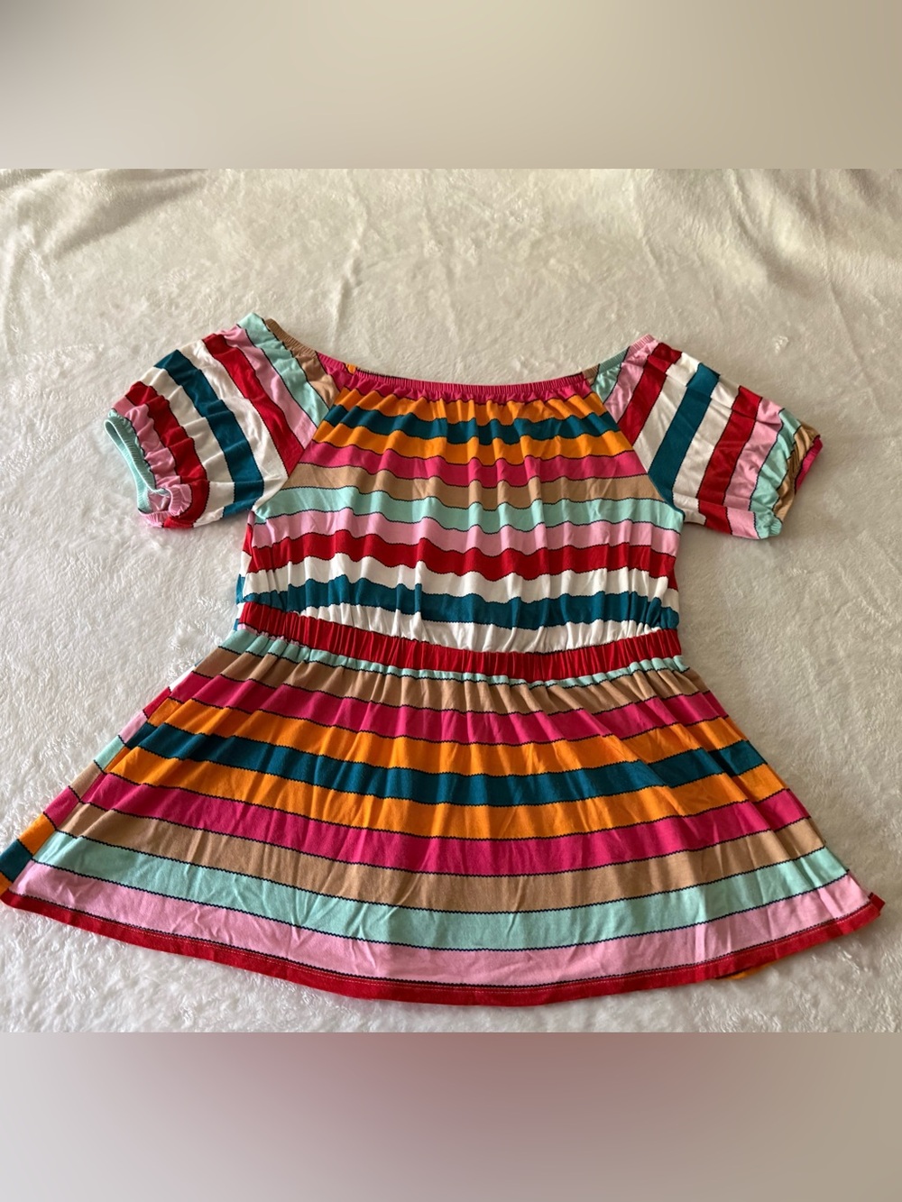 Lane Bryant Puff Sleeve Convertible Whimsical Stripes Peplum Top 14/16